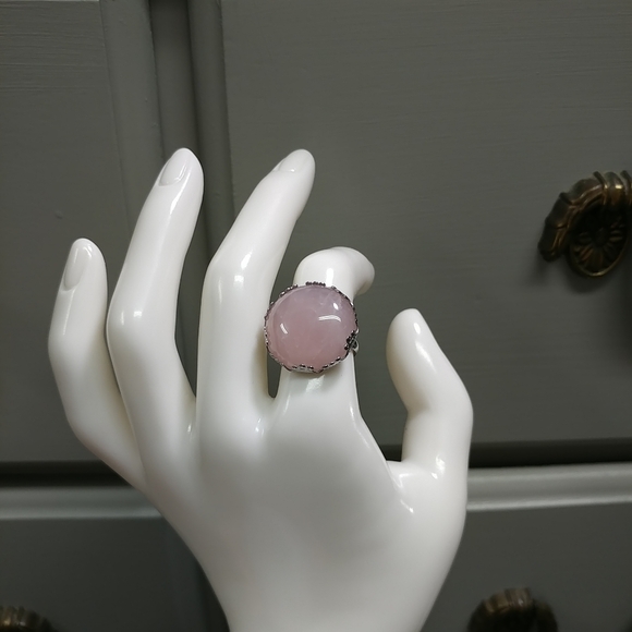 Rose Quartz Ring Natural Gemstone Adjustable Stainless-Steel Ring Pink Crystal - Picture 6 of 16